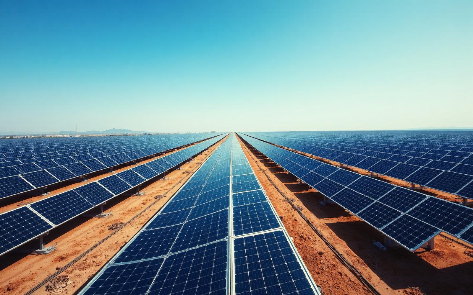 Parque solar fotovoltaico industrial con paneles interconectados
